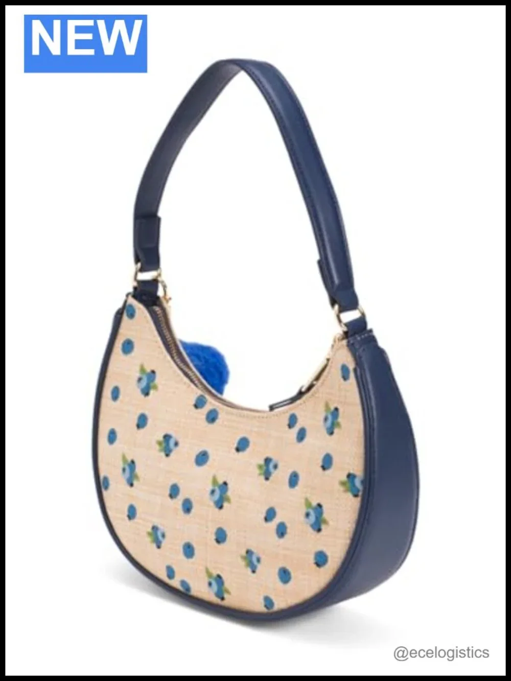 Betsey Johnson Blueberry Hobo Shoulder Bag Faux Leather Zip Closure